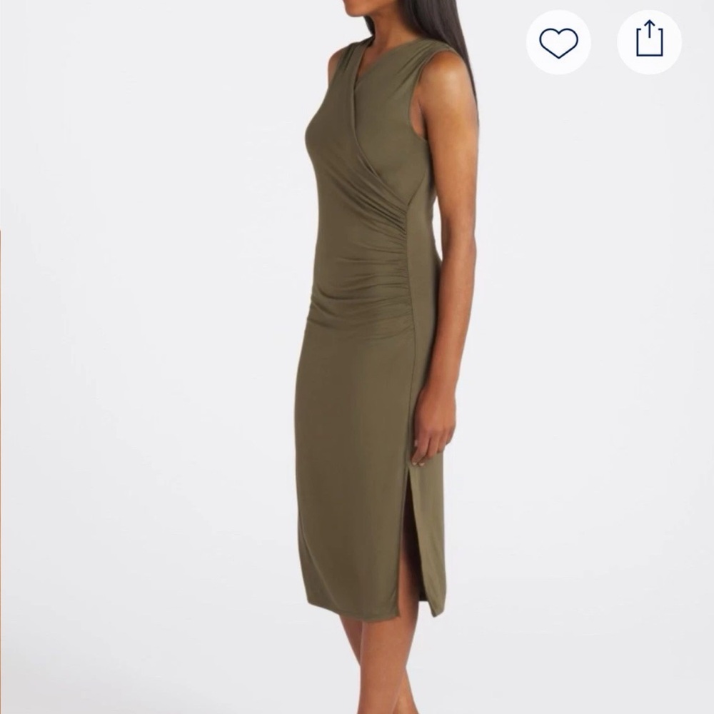 Nine Britton Paula Fitted Surplice Neckline Midi Dress Olive Green Medium Petite